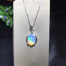 Natural Opal Necklace, Australian mining area, color changing and colorful, 925 silver