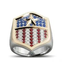 Luxury Unsex America National Flag Blue / Red  Zircon Wedding  Band Rings for Bridal Jewelry Size 6-12