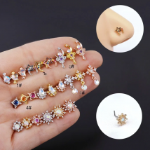 1PC Stars Moon Sun Dangle Nose Studs Nose Rings Fashion Multicolor CZ 20G Stainless Steel L Shaped Nose Stud Screw Nose Piercing