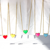 LUXUKISSKIDS Women's Red Heart Stainless Steel Necklace Friends Love You Pendant Summer Pink Rhinestone Babygirl Jewelry Gifts