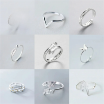 Minimalist Geometric Silver Color Finger Rings For Women Fashion Hug Leaf Flower Branch Feather Cross Opening Ring Party Jewelry