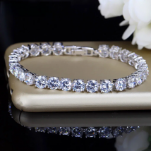 BeaQueen Bridesmaids Luxury CZ Crystal Jewelry Brilliant 6mm Big Carat Round Cut Cubic Zircon Tennis Bracelet for Women B018
