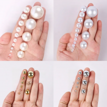 All Sizes Silver Gold White Cream Flat Back Pearls Imitation Pearl 2-14mm Half Round Loose Bead for DIY Craft Nail Art Stones