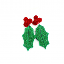 HP088 Acrylic Holly Leaf Dangle Earrings Christmas