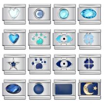 Charm Bangles Italian Links Fit 9mm Stainless Steel Women Men Jewelry DIY Making Blue Series Love Heart Round Eyes Bracelet Gift