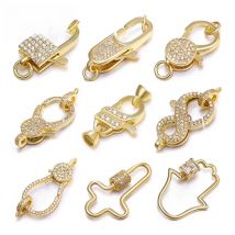 Juya 18K Gold Plated Carabiners Fastener Hooks Lobster Clasp Accessories For DIY Natural Stones Pearls Needlework Jewelry Making