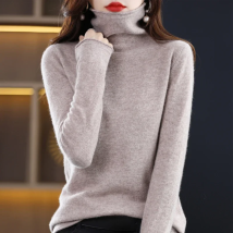 Women's 100% Merino Wool Sweater Autumn Winter Fashion Pile Collar Pullover Cashmere Sweater Casual Long-sleeved Knitted Tops
