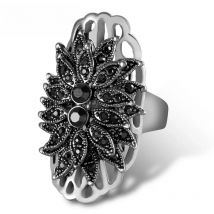Ajojewel Vintage Style Exaggerated Big Ring Women Unique Black Crystal Rhinestone Flower  Jewelry Rings
