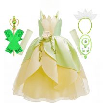 Tiana Cosplay Costume for Girls Fancy Princess Cosplay The Frog Dress Carnival Birthday Party Kids Frock Ball Gowns Clothes