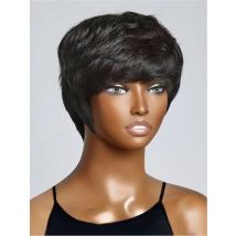 Kurze gerade Pixie Cut natürliche schwarze Welle Perücken für Frauen maschinell hergestellte Echthaar Perücken billig erschwing liche Haare täglichen Gebrauch Perücke