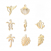 5pcs Stainless Steel Tropical Marine Life Seahorse＆Sea Turtle＆Starfish＆Shell Charms Pendant DIY Jewelry Accessories Wholesale