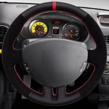 Hand-Stitched Anti-Slip Black Suede Leather Car Steering Wheel Cover For Renault Clio 3 2005-2013 Clio Dynamics 2008 Mk 3 2010