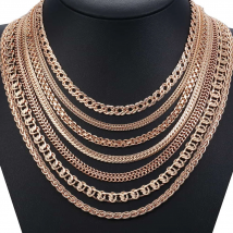 585 Rose Gold Color Women Men's Necklace Foxtail Curb Weaving Rope Snail Link Herringbone Beaded Pearl Chain 50/60cm Jewelry