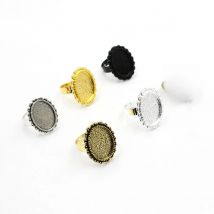 Fit 18x13mm Oval Cabochons Metal Alloy Blank Setting Bezel Pattern Glass Ring Base For DIY Making Accessories 10pcs K04635