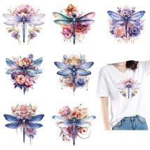 Heat transfer printing stickers,natural and beautiful flower dragonflies washable stickers clothing hot DIY T-shirt stickers