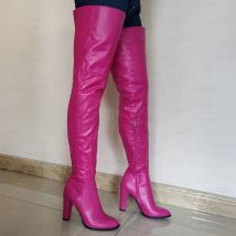 LAIGZEM Women Thigh High Boots Unisex Thick High Heels Boots Over Knee Faux Leather Handmade Ladies Shoes Big Size 41 47 50 52