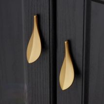 Creative Personality Nordic Style Solid Brass Gold Leaf Shaped 32mm Cabinet Knob Door Pulls Furniture Desk Drawer Handles Knob