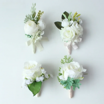 YO CHO Bridal Silk Roses White Wrist Corsages Cuff Bracelets Bridesmaid Groom Flower Boutonnieres Prom Marriage Wedding Supplies