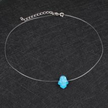 Fashion Blue White Hamsa Opal Necklace Women Hand Of Fatima Pendant Necklace Transparent Fish Line Choker Collier Femme Jewelry