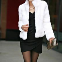 New Black White Faux Rabbit Fur Coat Women High Quality stand collar Short Imitation Fur Jacket Female Plush Outerwear