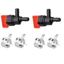 6Pcs/set 1/4" InLine 90 Degree Fuel Gas Cut-Off Shut-Off Valve for Briggs and Stratton 698181with Clamps for Tecumseh 35857&4