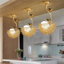 Nordic Modern Design Bird'S Nest Glass Chandelier For Kitchen Dining Room Led Lamp Cottagecore Decor Suspended Luminaire Deign