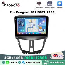 Podofo 4GB+64GB Car Radio For Peugeot 207 2009-2013 Wireless Carplay Android Auto Stereo Multimedia Player 9 Inch DVR GPS BT FM