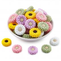Kovict 5/15Pcs Daisy Sunflower Mini Silicone Beads DIY Pacifier Chain Bracelet Necklace Handmade Accessories For Jewelry Making
