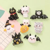 10 Pcs Cartoon animal Cute Halloween skeleton black cat Series Resin Scrapbook Diy Jewelry Party Gift Hairpin Accessories A109