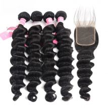 Alipearl Hair Loose Deep Wave 4 Bundles With Closure Human Hair Brazilian Hair Weave Bundles With Closure Remy Hair Extension