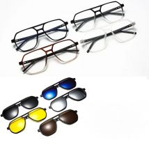 6 In 1 Spectacle Three Color Irregular Frame With 5 PCS Clip On Polarized Sunglasses Magnetic Glasses Computer Optical