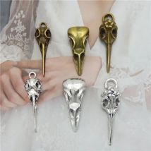 6Pcs Mix Style Raven Skull Bird Head Charms Bronze Silver Color Alloy Birds Beak Animals Pendant Diy Male Jewelry Accessory
