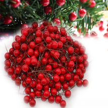 100/200/300PCS Christmas Red Holly Berries Artificial Flowers Stamens Foam Berry Cherry For DIY Xmas New Year Wreath Gifts Decor