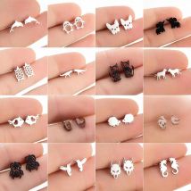 Stainless Steel Animal Stud Earrings for Women Girls Cute Pig Squirrel Wolf Penguin Hedgehog Earings Jewelry Dog Ear Studs Gifts