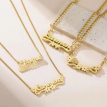 Sipuris Custom Name Necklace Women Jewelry Stainless Steel Golden Choker Cuban Chain Heart Ribbon Nameplate Pendant Necklace