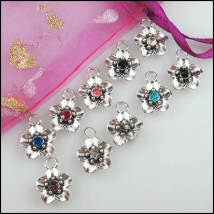20Pcs Tibetan Silver Tone Star Flower Mixed Crystal Charms Pendants 11.5x15mm