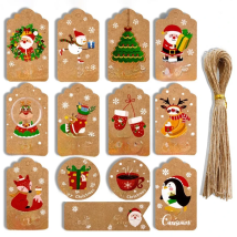 50pcs Merry Christmas Thank you Kraft Paper Tags Xmas tree Hanging Label Navidad new year Party Gift Card Decorations for Home