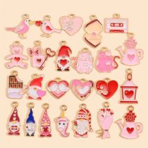 10Pcs New Mixed 24style Charms Bear Heart Ring Cat flowers Enamel Pendant for Sweet Earrings Bracelets DIY Jewelry Making Crafts