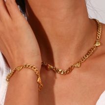 luxury love bracelet femme gold cuban chain heart charm bracelet women's hand bracelets stainless steel jewelry