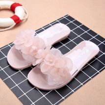 New Summer Slippers Women Shoes Woman Flower Crystal Jelly Cool Slides Fashion Flat Bottom Transparent Non Slip Beach Shoes