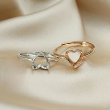 4-13MM Rose Gold Plated Solid 925 Sterling Silver Simple Heart Prong Bezel DIY Adjustable Ring Settings for Gemstone 1294169