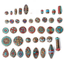 Handmade Nepalese Buddhist Tibetan Brass Metal & Clay Loose Craft Beads for Necklace Jewelry Making DIY