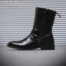 Men's Leather Boots High Quality Black Motorcycle Boots Designer Punk Rock Mid-calf Boots Fashion High Top Shoes Botas Masculino
