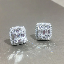 Fashion Female Earrings 925 Silver Needle Hollown-out Square Zircon Earrings For Women T Shaped Style Jewelry Girlfriend Gift