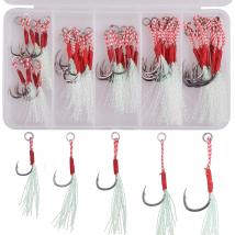 50Pcs assist hooks for slow jigging Metal Jig Barbed Hook Tying Up Fishhook With Teaser Feather Saltwater fishing hook set
