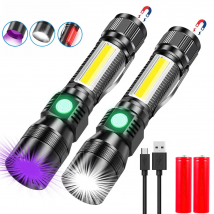 Multifunctional LED Flashlight UV Light/White Light/Red Light 7 Switch Modes Flashlights Waterproof Torch Zoomable Flashlight