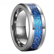 iTungsten 8mm Dropshipping Mens Wedding Band Womens Tungsten Engagement Ring With Blue Dragon Bright Meteorite Inlay Comfort Fit