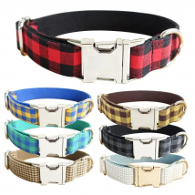 Personalized Dog Collar with Free Engraving, Matching Pet Leash,Customzied Contacts Metal Buckle,Muti Color Plaid Pet Collars