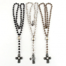 Fashion Bohemian Jewelry Black Crystal Glass Rosary Chain Cross Pendant Star Cross Necklaces