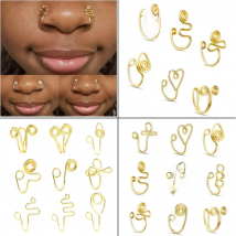 Nose Sleeve Nose Rings Clip On Faux Piercing Jewelry Faux Lip Ear Nose Rings Clip Inlaid Non Piercing Clip On Nose Hoop Ring